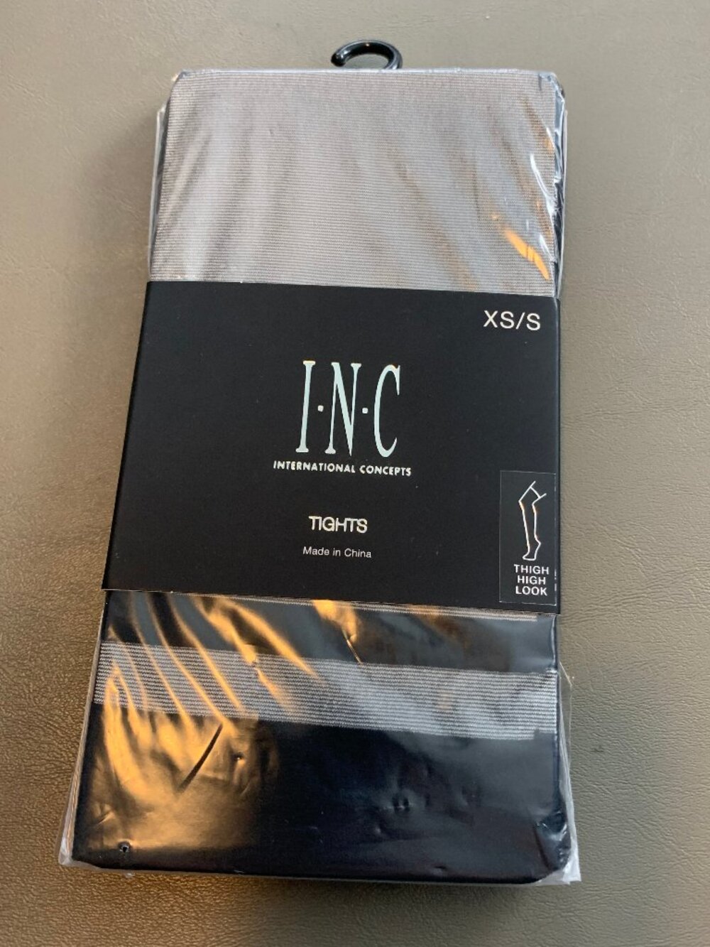 INC International Concepts Women's Striped Mock Thigh-High Tights, Black, XS/S